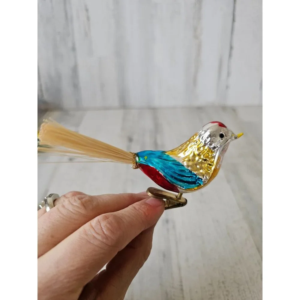Vintage clip glass‎ bird rainbow ornament Xmas tree